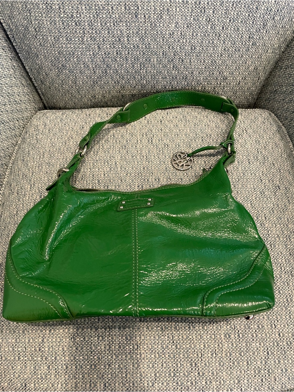 The Sak Green Patent Leather Shoulder Bag with Logo Charm